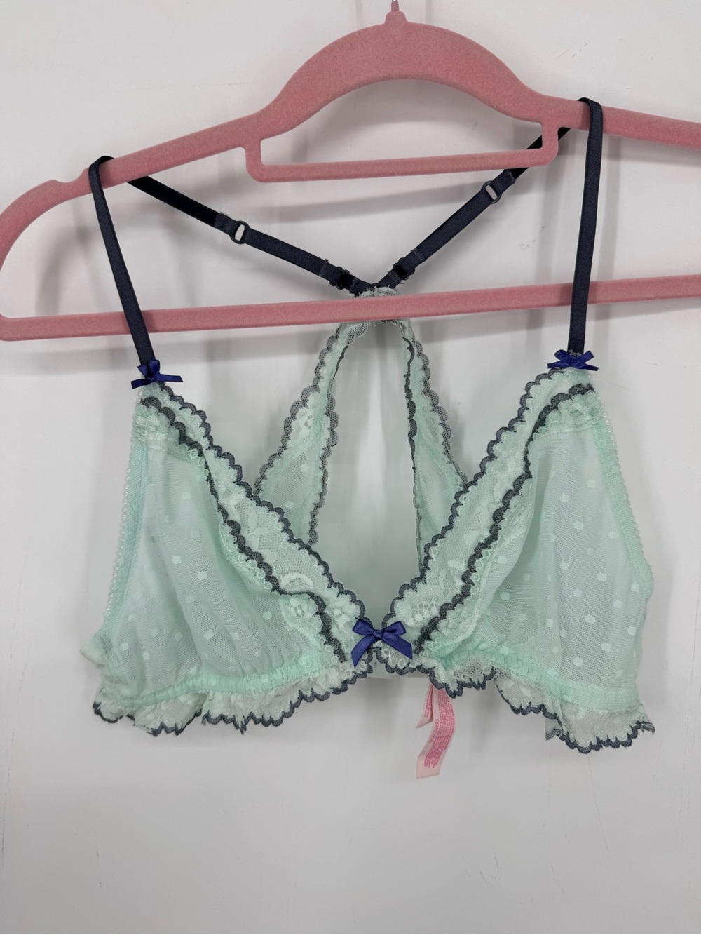 Victoria's Secret Mint Lace Racerback Bralette Softgirl Feminine Dots Size Large